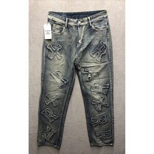 Fashion Sexy Lounge Denim Pants Size 28X30 Distressed Patches XRX NWD
